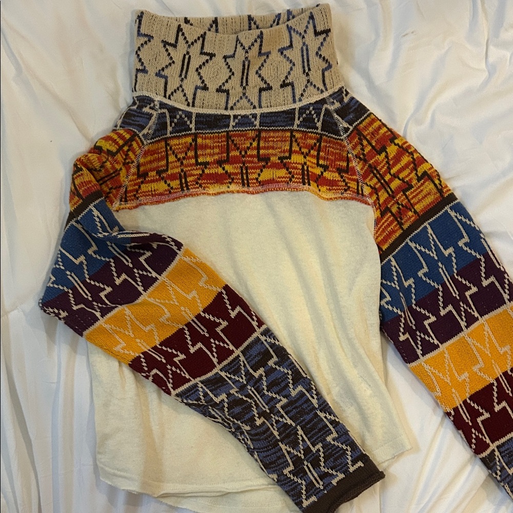 Free People Boho Colorblock Knit Turtleneck Sweater